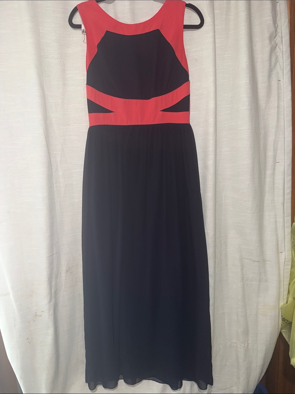 Sleeveless Dark Navy Blue and peach Maxi Dress